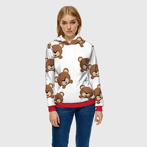 Женская толстовка Мордашка мишки / 3D-Красный – фото 3