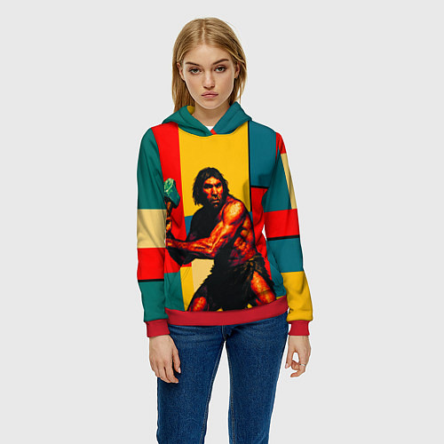 Женская толстовка Неандерталец поп-арт / 3D-Красный – фото 3