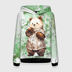 Толстовка-худи женская Акварельный мишка, цвет: 3D-черный