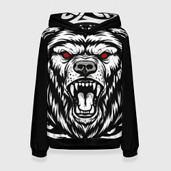 Толстовка-худи женская Яростный медведь, цвет: 3D-черный