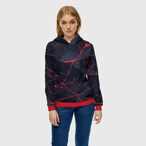 Женская толстовка Мраморные узоры из переплетений красных линий / 3D-Красный – фото 3