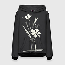 Толстовка-худи женская Ваза с цветами, цвет: 3D-черный