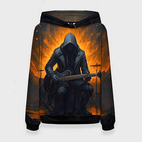 Женская толстовка Гитарист играющий в пламени / 3D-Черный – фото 1