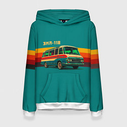 Толстовка-худи женская Ретро автобус ЗИЛ-118 поп-арт, цвет: 3D-белый
