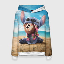 Толстовка-худи женская Стич на пляже, цвет: 3D-белый