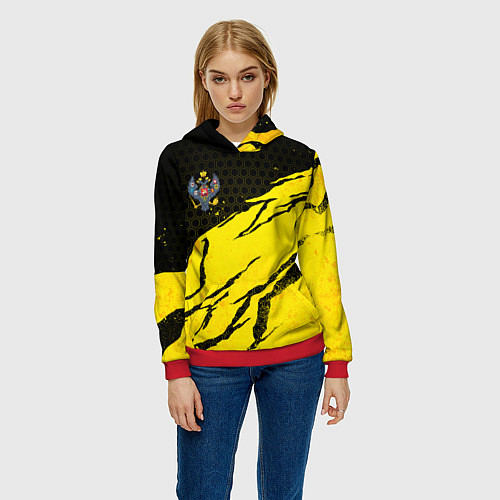Женская толстовка Российская империя - Желтые потертости / 3D-Красный – фото 3