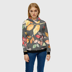 Толстовка-худи женская Шумный листопад на сером, цвет: 3D-черный — фото 2
