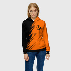 Толстовка-худи женская Half Life - black and orange, цвет: 3D-черный — фото 2