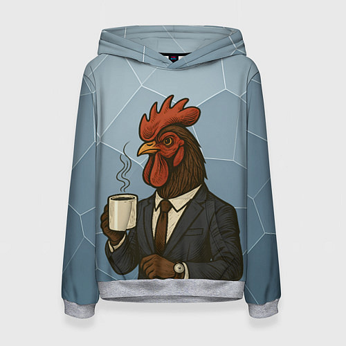 Женская толстовка Петух бизнесмен с кофе / 3D-Меланж – фото 1