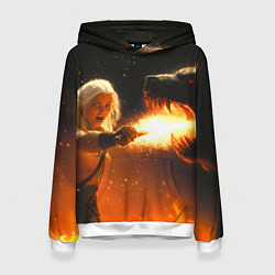 Толстовка-худи женская Цири сражается с монстром медведем, цвет: 3D-белый