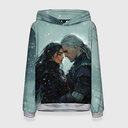 Толстовка-худи женская Йеннифэр и Геральт в обнимку, цвет: 3D-меланж