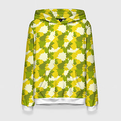 Толстовка-худи женская Яркий камуфляж желтые и зеленые пятна, цвет: 3D-белый