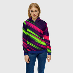 Толстовка-худи женская Фиолетово-зеленые линии, цвет: 3D-синий — фото 2