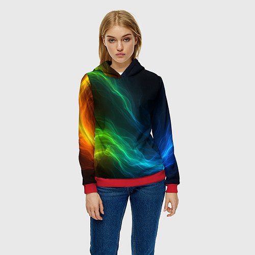 Женская толстовка Разноцветный огонь абстракция / 3D-Красный – фото 3
