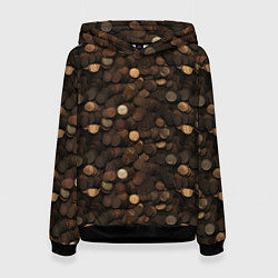 Толстовка-худи женская Монеты - паттерн, цвет: 3D-черный