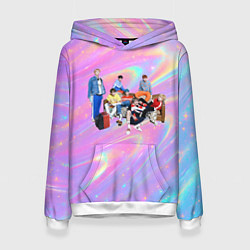 Толстовка-худи женская BTS группа на диване, цвет: 3D-белый