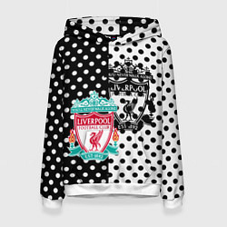 Толстовка-худи женская Liverpool черно белые точки, цвет: 3D-белый
