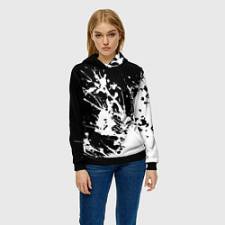 Толстовка-худи женская Взрывная белая краска на чёрном, цвет: 3D-черный — фото 2