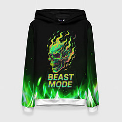 Толстовка-худи женская Режим зверя огненный череп, цвет: 3D-белый