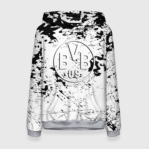 Женская толстовка Borussia черно белые краски / 3D-Меланж – фото 1