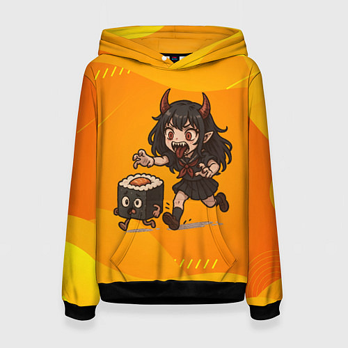 Женская толстовка Девочка дьявол бежит за роллом / 3D-Черный – фото 1