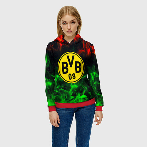 Женская толстовка Borussia красно зеленый огонь / 3D-Красный – фото 3