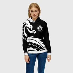 Толстовка-худи женская Borussia дракон белый, цвет: 3D-белый — фото 2