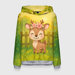 Толстовка-худи женская Милый олененок на зеленом дворе, цвет: 3D-меланж