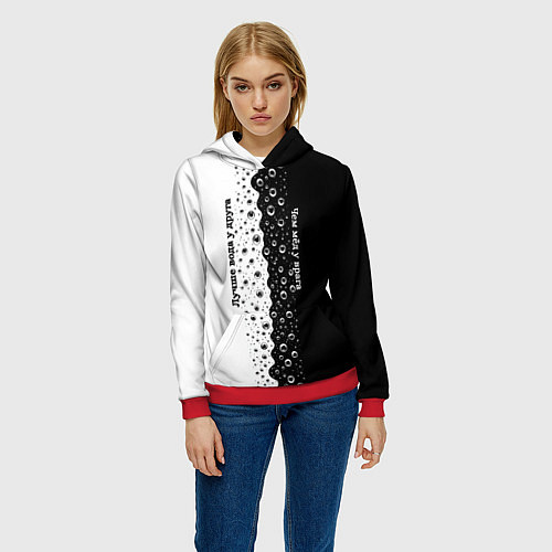 Женская толстовка Лучше вода у друга черно-белый узор / 3D-Красный – фото 3