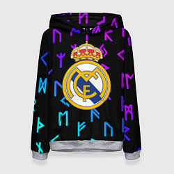 Толстовка-худи женская Реал Мадрид неоновые символы, цвет: 3D-меланж