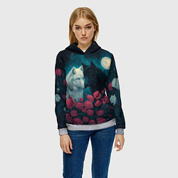 Толстовка-худи женская Черный волк и белая волчица, цвет: 3D-меланж — фото 2