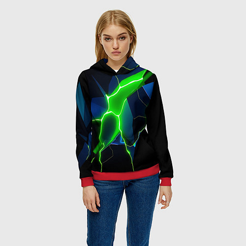 Женская толстовка Neon green glow / 3D-Красный – фото 3