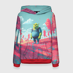 Толстовка-худи женская Шрек в розовом лесу, цвет: 3D-красный