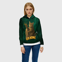 Толстовка-худи женская Cat Cong пародия на Кинг Конг, цвет: 3D-белый — фото 2