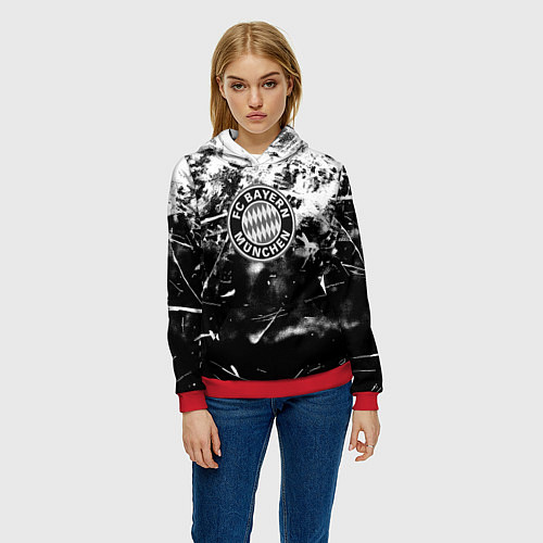 Женская толстовка Bayern Mnchen черно белая бумага / 3D-Красный – фото 3