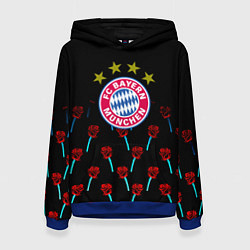 Толстовка-худи женская Бавария Мюнхен розы паттерн, цвет: 3D-синий