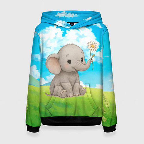 Женская толстовка Слоненок с цветочком / 3D-Черный – фото 1