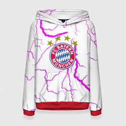 Толстовка-худи женская Бавария Мюнхен неоновые молнии, цвет: 3D-красный