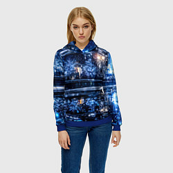 Толстовка-худи женская Новогодняя ночная Москва, цвет: 3D-синий — фото 2