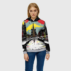 Толстовка-худи женская Праздничная новогодняя Москва, цвет: 3D-меланж — фото 2