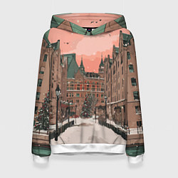 Толстовка-худи женская Новогодний Московский двор, цвет: 3D-белый
