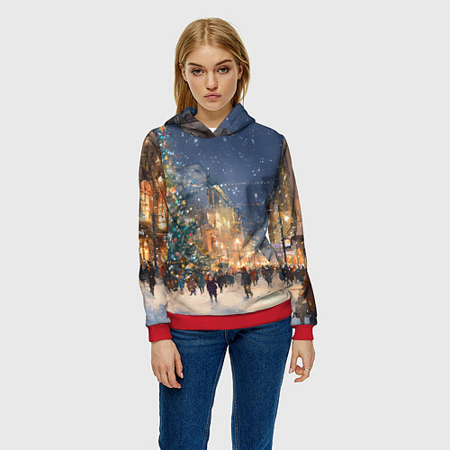 Женская толстовка Новый год в Москве новогодняя елка / 3D-Красный – фото 3
