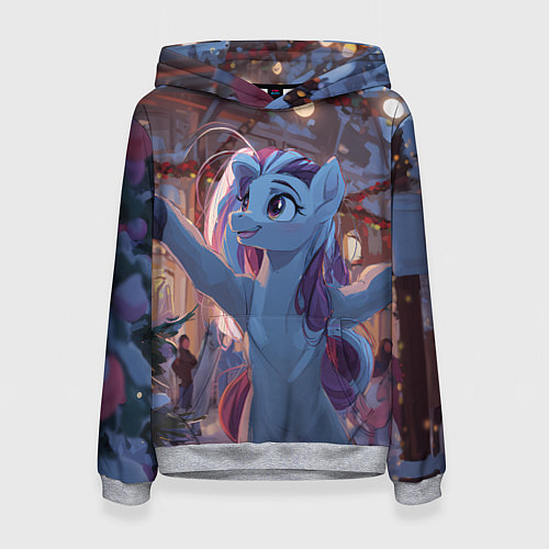 Женская толстовка Лошадка наслаждается новым годом / 3D-Меланж – фото 1