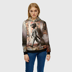 Толстовка-худи женская Пришелец в костюме в полосочку, цвет: 3D-черный — фото 2