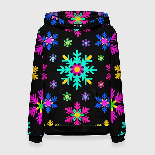 Женская толстовка Снежинки ретро / 3D-Черный – фото 1