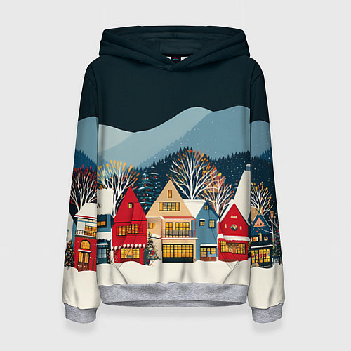 Женская толстовка Новогодний городок в горах / 3D-Меланж – фото 1