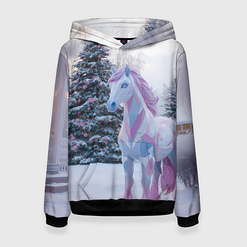 Женская толстовка Геометрическая новогодняя лошадка / 3D-Черный – фото 1