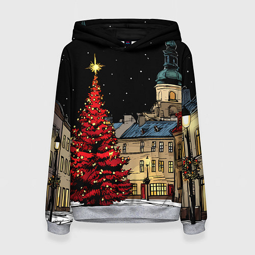 Женская толстовка Красная новогодняя елка / 3D-Меланж – фото 1