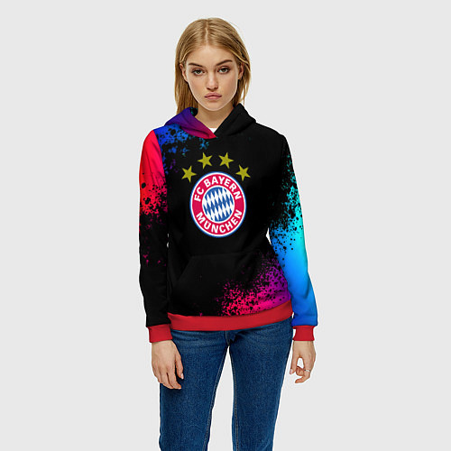Женская толстовка Бавария Мюнхен краски неон градиент / 3D-Красный – фото 3