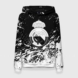 Толстовка-худи женская Реал Мадрид краски текстура, цвет: 3D-белый